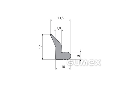 Pryžový profil tvaru "L", 17x13,5/5mm, 70°ShA, EPDM, -40°C/+100°C, šedý